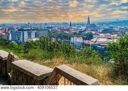 Cluj-napoca, Romania - September 20, 2020: Panoramic And Aerial View Over The City From Citadel Hill