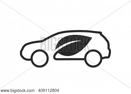 Eco Car Line Icon. Environmental And Eco Transport Symbol. Isolated Vector Image
