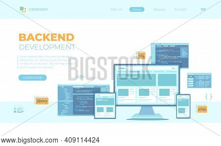 Backend Development, Coding, Software Engineering, Programming Languages. Program Code On Laptop Scr