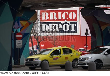 Bucharest, Romania - January 19, 2021: The Brico Depot Commercial Can Be Seen Under The Basarab Brid