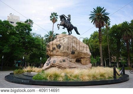 Monument Of General San Martin On A Horse On Plaza San Martin Square In Mendoza, Argentina