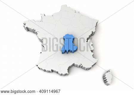 Map Of France Showing Avergne Region. 3d Rendering
