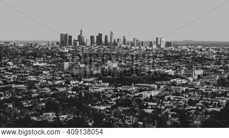 Los Angeles Cityscape In Black And White