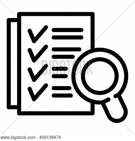 Magnifying Checklist Icon. Outline Magnifying Checklist Vector Icon For Web Design Isolated On White