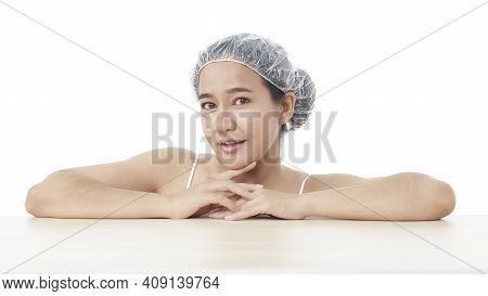 Beauty Spa Woman With Perfect Skin Portrait. Beautiful Brunette Attractive Mixed Race Asian Female M
