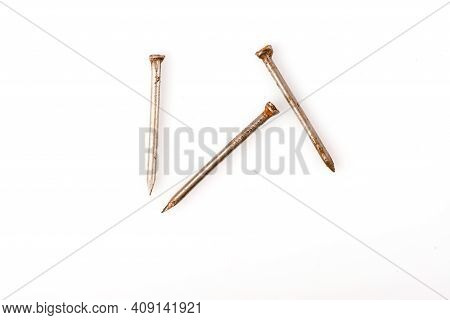Steel Nails 4-inch Isolated On White Background.