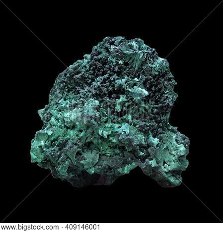 Natural Crude Dioptase Stone On Black Background