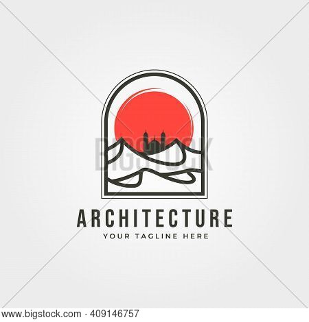 Arabian Desert With Mosque Icon Logo Vector Symbol Illustration Design