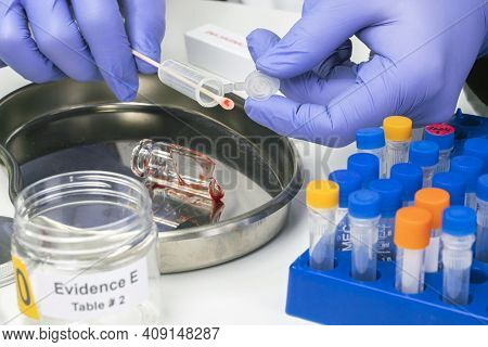 Hematological Analysis With Forensic Test Kit In A Murder In A Crime Lab, Conceptual Image