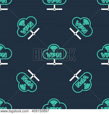 Line Vpn Network Cloud Connection Icon Isolated Seamless Pattern On Black Background. Social Technol