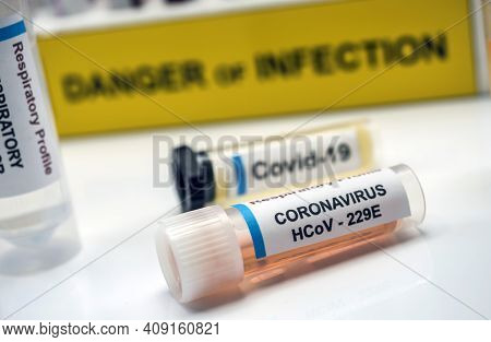 Vials Of Samples With Positive Results From Patients Infected With Covid-19 Coronavirus In A Laborat