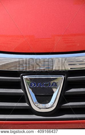 Dacia Chrome Metal Logo, Luxury Car In Istanbul City, March 23 2012 Istanbul Pendik Turkey Used Car 