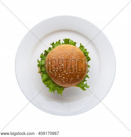 Elicious Burger With Sauce. Hamburger. Delicious Grilled Angus Burger With Cheese, Salad And Tomatoe
