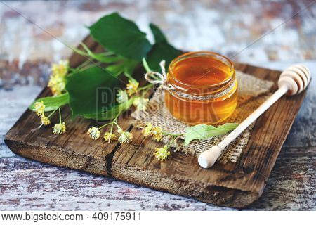 Honey Stick, Jar Of Linden Honey, Linden Flowers. Linden Honey.