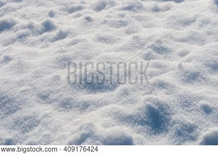 Fresh Snow With Lights And Shadows, Closeup