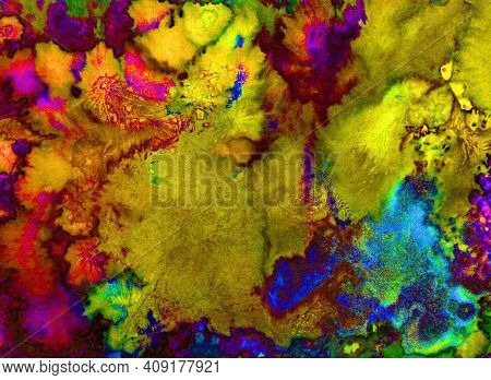 Bright Watercolor Holi Texture For Background. Psychedelic Colors.