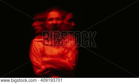 Blurry Portrait Of A Schizophrenic Woman With Paranoid Disorders And Bipolar Disease