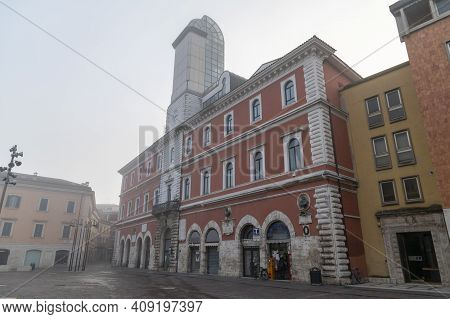 Terni.italy Jenuary 30 2021:municipal Library Of Terni With Foggy Day