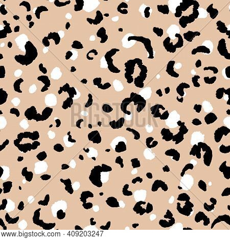 Abstract Modern Leopard Seamless Pattern. Animals Trendy Background. Beige And Black Decorative Vect