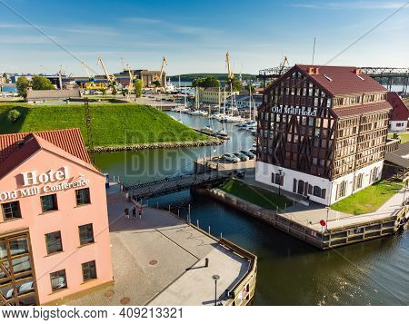 Klaipeda, Lithuania - August 9, 2020: Aerial View Of Beautiful Yachts By The Pier In The Yacht Club