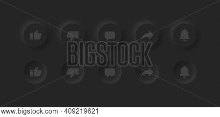 Neumorphic Ui Ux Design Elements Vector Buttons Like Dislike Comment Share Notifications On Abstract