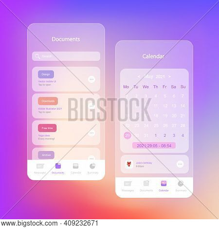 Design Of Mobile Applications With Elements Of Glassmorphism. Ui Design.transparency.calendar.vector
