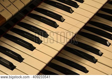 Keys Of The Old Organ In The Church.