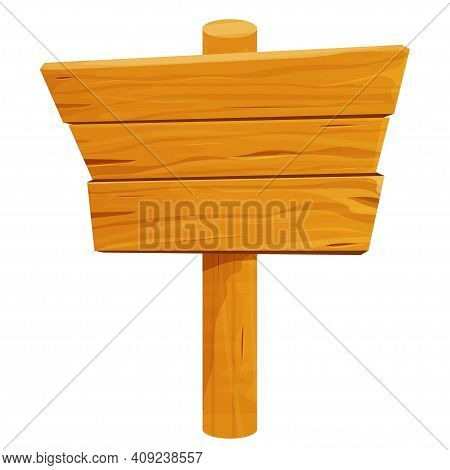 Wood Signboard From Planks Empty, Detailed Drawing, Textured In Cartoon Style Isolated On White Back