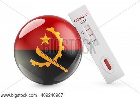 Diagnostic Test For Coronavirus In Angola. Antibody Test Covid-19 With Angolan Flag, 3d Rendering Is