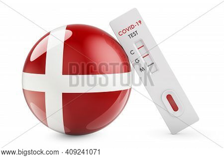 Diagnostic Test For Coronavirus In Denmark. Antibody Test Covid-19 With Danish Flag, 3d Rendering Is