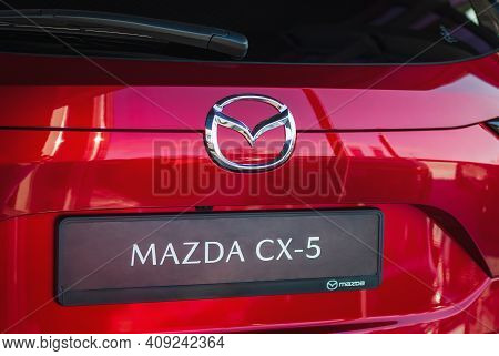 Mazda Cx 5 Back Door With Brand Emblem And Logo On License Plate, Moscow, 18 Feb 2021