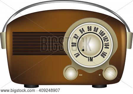 Old Style Portable Radio Receiver With Dial Setting. Vector Illustration.