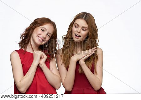 Joyful Family Fun Mom Daughter Emotions Light Background
