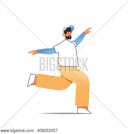 Male Dancer In Sportswear Fitness Sport Guy Doing Dancing Exercises Isolated Full Length Vector Illu