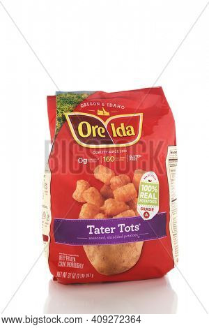 IRVINE, CALIFORNIA - NOVEMBER 16, 2016: A package of Ore-Ida Tater Tots. Ore-Ida produces nearly half the frozen potato products sold in the USA.