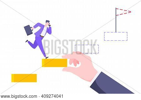 Business Mentor Helps To Improve Career And Holding Stairs Steps Vector Illustration. Mentorship, Up