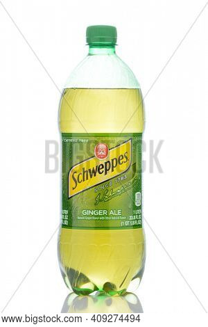 IRVINE, CALIFORNIA - MAY 23, 2019:  A 1 liter plastic bottle of Schweppes Ginger Ale. 