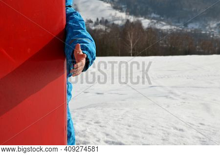 The Child Hits The Foam Barrier At High Speed On A Pole Near The Ski Slope. Safety Protection Of An 