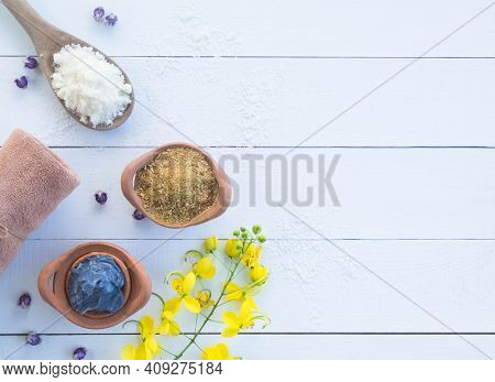 Skin Mud Mask And Salt, Thanaka Or Hesperethusa Crenulata With Towel For Cleans And Nourishes The Sk
