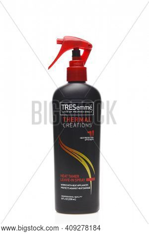 IRVINE, CALIFORNIA - AUGUST 20, 2019: A spray bottle of TRESemme Thermal Creations Heat Tamer Leave-in Spray. 