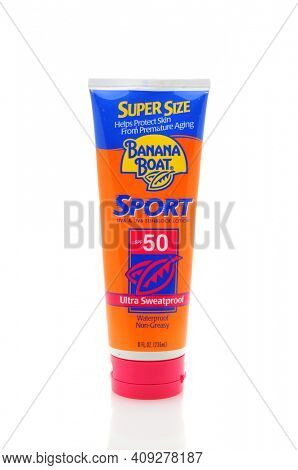 IRVINE, CA - January 31, 2011: Single 8oz tube of Banana Boat Sport SPF 50 Sunblock on a white background