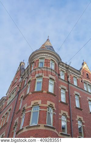 Fragments Of The Facade. Ancient Buildings. Scandinavian Architecture. Helsinki, Finland. High Quali