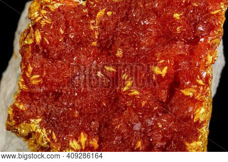 Macro Mineral Stone Orpiment On Black Background