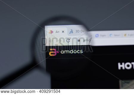New York, Usa - 17 February 2021: Amdocs Logo Close Up On Website Page, Illustrative Editorial