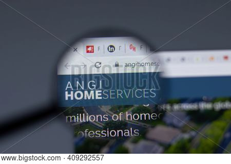 New York, Usa - 17 February 2021: Angi Homeservices Logo Close Up On Website Page, Illustrative Edit