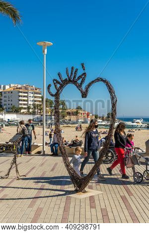 Palmanova, Spain; February 20 2021: Maritime Promenade Of The Majorcan Tourist Locality Of Palmanova