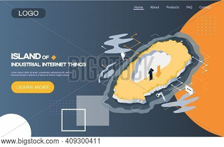 Industrial Internet Of Things. Modern Security Cloud Technology And Networking On Island Concept. Co