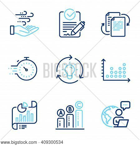 Science Icons Set. Included Icon As Report Document, Graph Chart, Bureaucracy Signs. Timer, Dot Plot