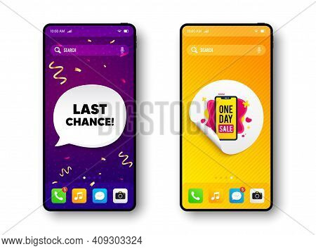 One Day Sale Banner. Phone Mockup Vector Confetti Banner. Discount Sticker Shape. Special Offer Phon