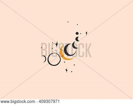 Hand Drawn Vector Abstract Stock Flat Graphic Illustration With Logo Elements, Woman Fashion Magic L